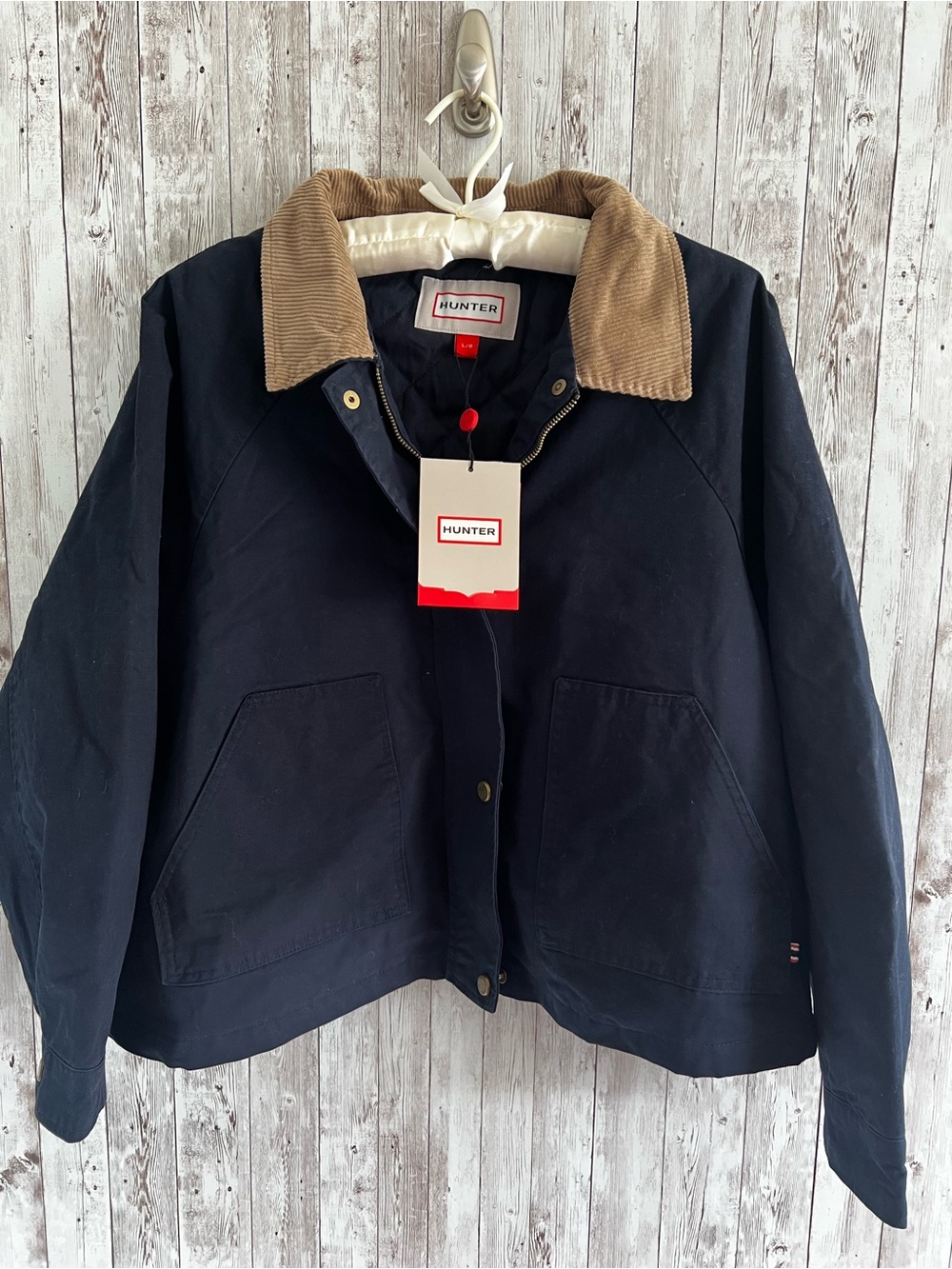 Hunter Navy Barn Coat Corduroy Collar Cropped English Heritage Country NEW Large